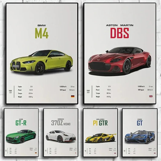 Supercar Wall Art Collection – High-Quality Canvas Posters for Home & Gaming Setup
